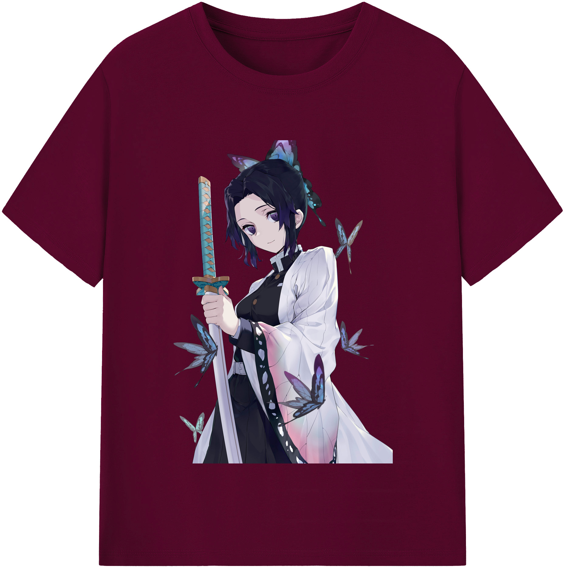（画像用） 鬼滅の刃（きめつのやいば）蟲柱-胡蝶 しのぶ／こちょう しのぶ Kochou Shinobu レディースカジュアルプリントTシャツ（綿100％）